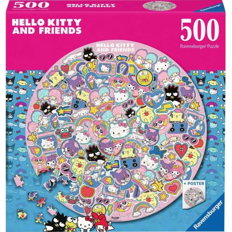 Dėlionė Ravensburger Hello Kitty ir draugai — 500 dalių, apvali