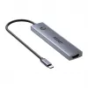USB-C šakotuvas Unitek H1124AGY01 su 100W PD, HDMI 2.0, 2x USB‑A, 2x USB‑C, SD/microSD skaitytuvu — aliuminis