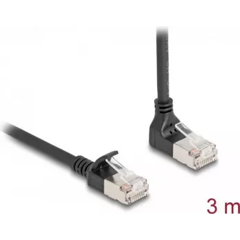 Tinklo kabelis DeLOCK RJ45 Cat.6A 3 m juodas 90° žemyn nukreiptas