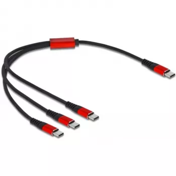 USB įkrovimo laidas DeLOCK 3 viename USB Type-C į 3 x USB Type-C 30 cm juoda/raudona