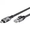 Ethernet laidas USB-C 3.2 Gen2 kištukas > RJ-45 kištukas, LAN adapteris juoda/sidabrinė, 2 metrai, pintas tekstilinis apvalkalas
