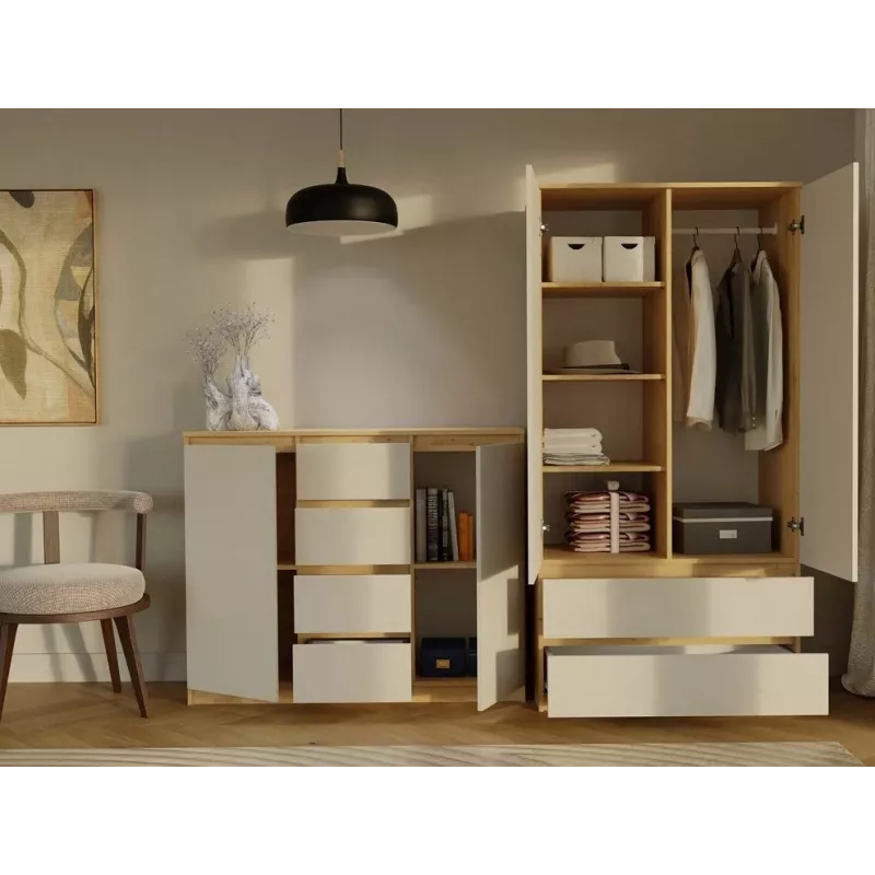 komoda su 2 durelės ir 4 stalčiai, artisan ąžuolas/kašmyro spalva
