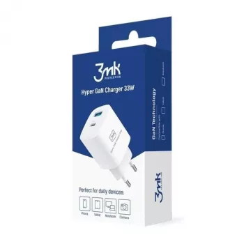 3MK įkroviklis 33W GaN PD 1xUSB-A+1xUSB-A, baltas