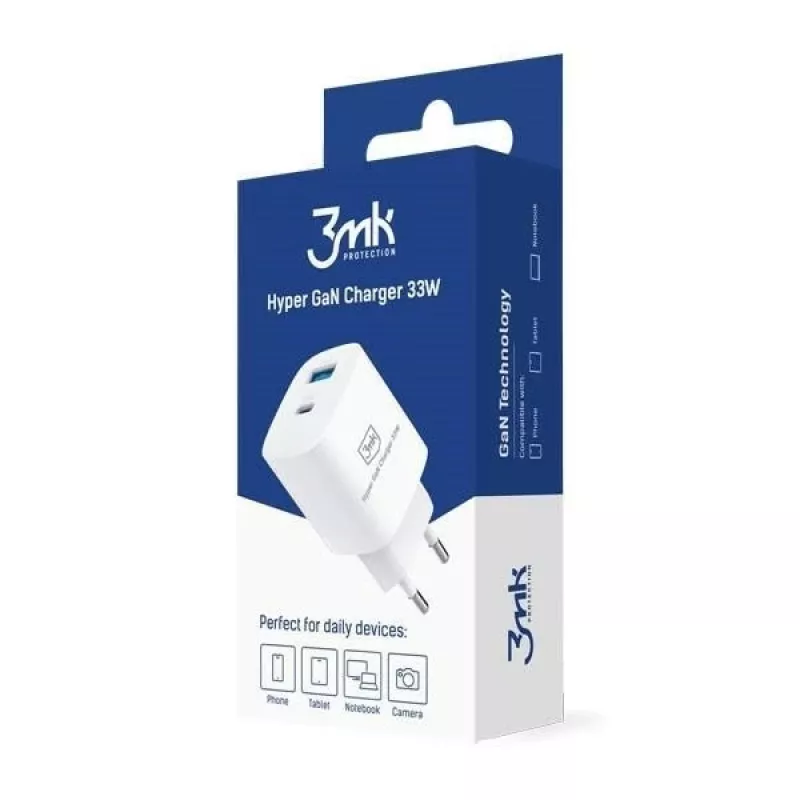 3MK įkroviklis 33W GaN PD 1xUSB-A+1xUSB-A, baltas