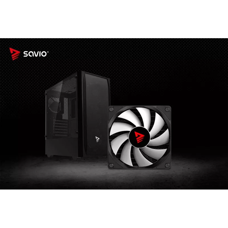 Kompiuterio korpusas SAVIO Noctis Flow — Cube Mini‑ITX/Micro‑ATX/ATX, 3x120mm priekyje, 1x120mm gale, 2x3.5 colio + 3x2.5 colio lizdai, grūdintas stiklas