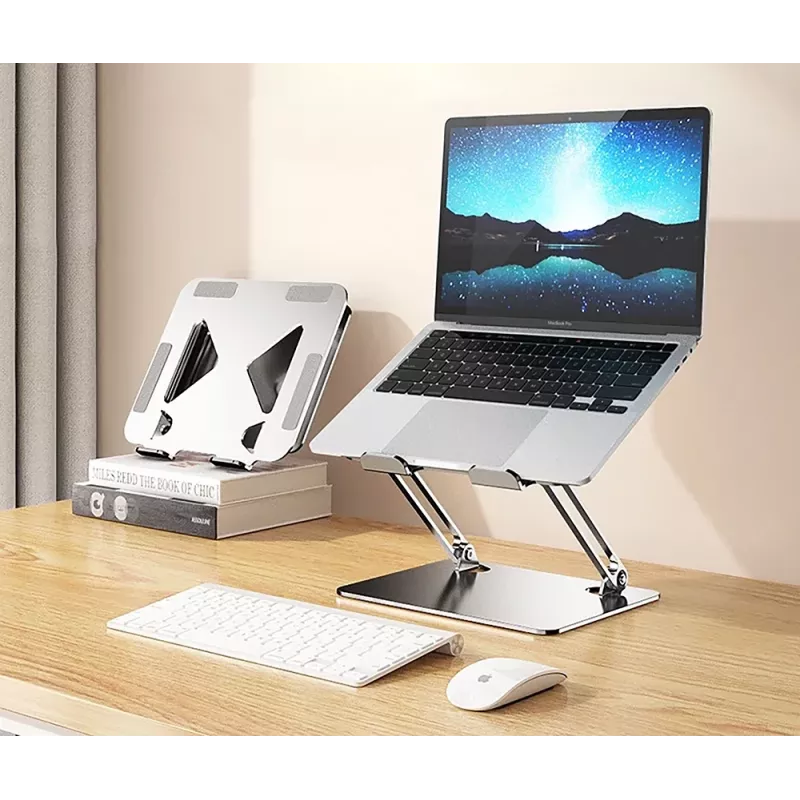 Nešiojamojo kompiuterio stovas MEDIA-TECH MT2661 — reguliuojamas aukštis, sulankstoma aliuminio konstrukcija nešiojamiesiems kompiuteriams iki 17 colių