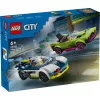 LEGO City rinkinys 60415 Policijos automobilio ir sportinio automobilio gaudynės — 213 dalių, 2 minifigūrėlės, amžius 6+