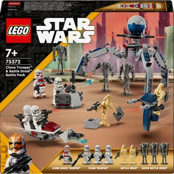 LEGO Star Wars klonų karių ir mūšio droidų mūšio paketas statybiniai žaislai vaikams su greitaeigiu motociklu, transporto priemone, 4 mini figūrėlėmis ir 5 figūromis, dovana berniukams