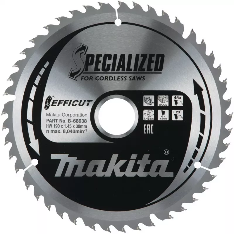 Makita Efficut - diskinis pjūklo diskas - medžiui, metalui - 190 mm - 45 dantys (B-68638)