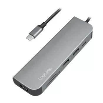 LogiLink UA0343 USB-C daugiafunkcis šakotuvas, aliuminis, USB 3.2 2-os kartos, įvairių