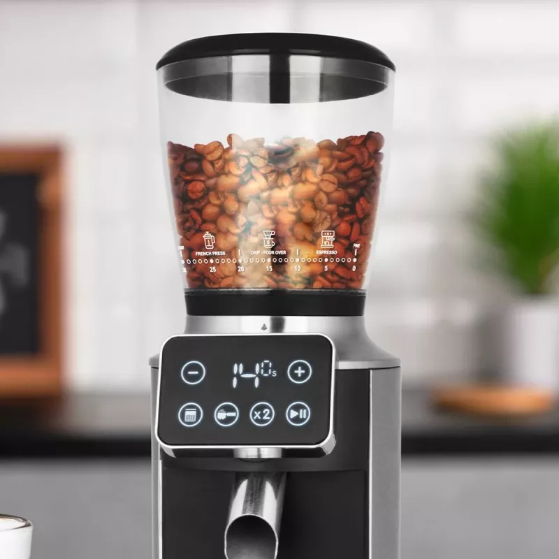 Kavos malūnėlis GASTROBACK Design Pro Touch 30 — kūginės girnos, 300 g talpykla, 150 W, juoda/permatoma