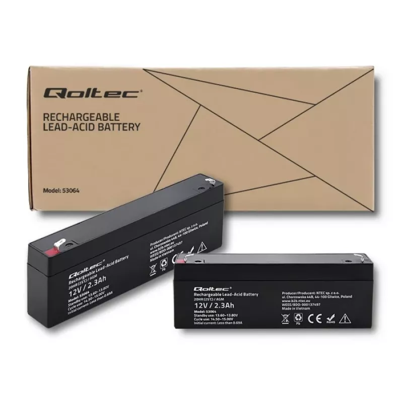 Sandari AGM baterija QOLTEC 12V 2.3Ah UPS ir atsarginėms sistemoms, maks. iškrova 34.5A