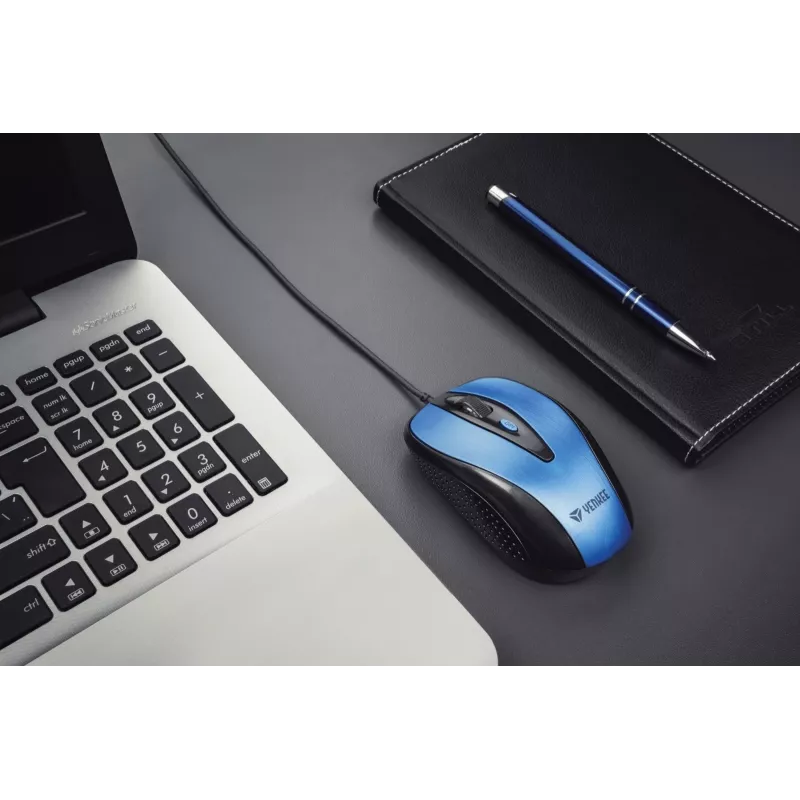 USB laidinė pelė, 4 mygtukai, optinė, simetriška, mėlyna