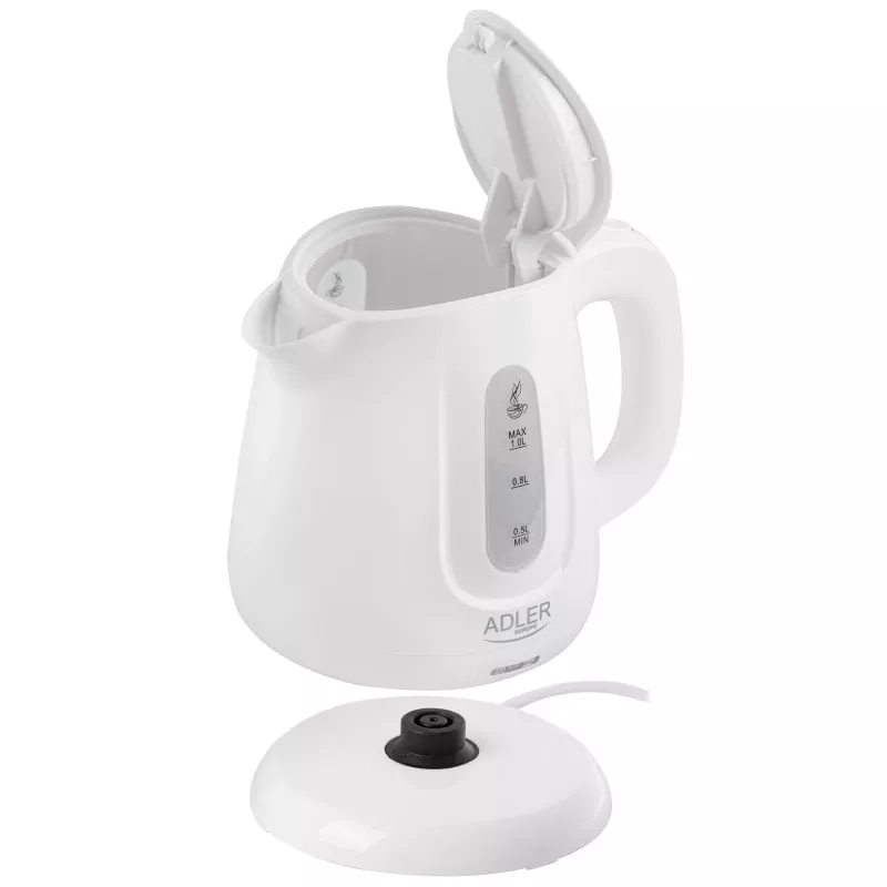 Elektrinis virdulys Adler AD 1373 — 1 L talpa, 850 W, baltas, 360° pagrindas, polipropilenas