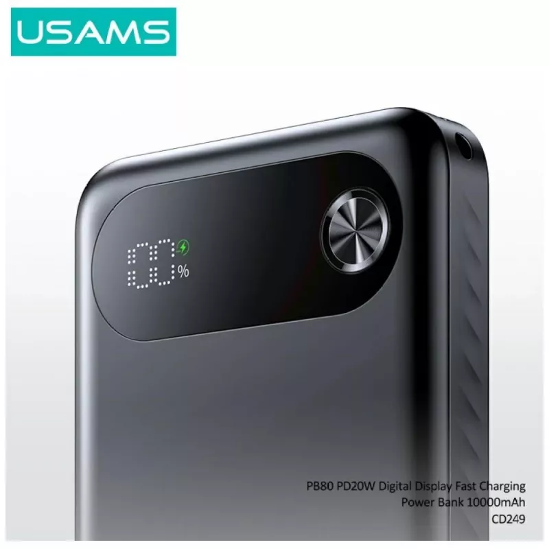 Išorinė baterija usams PB80 PD20W 10000mAh — nešiojamas įkroviklis, juoda