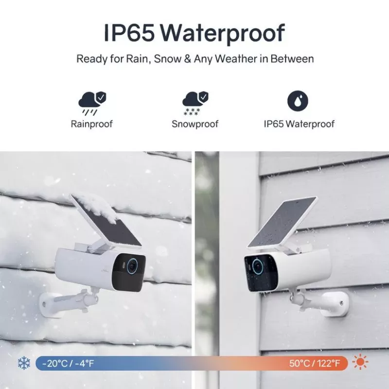 Safemo SC1 SolarCam, 4K UHD vaizdo įrašas, 8× priartinimas, 132° vaizdas, naktinis matymas, „Wi-Fi“ 2,4 GHz, 1,5 W saulės, balta