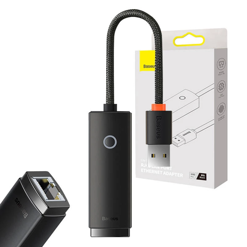 Baseus Lite Series USB į RJ45 tinklo adapteris, 100 Mb/s (juodas)