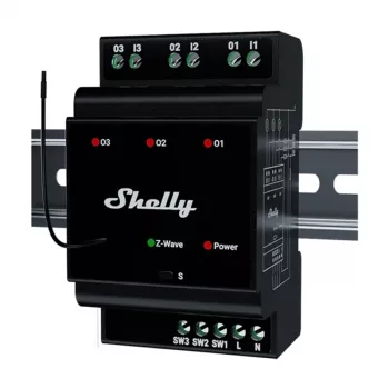 DIN bėgio išmanioji relė Shelly WavePro3 3 kanalų Z-Wave, 110–240 V, 25 A kanalui, AES-128, DIN montavimas