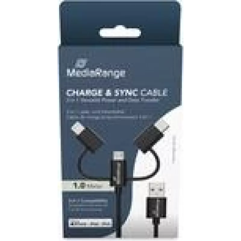 USB laidas MediaRange MRCS246 — 1 m, USB A į USB-C / Micro USB-A / Lightning, USB 2.0, juodas