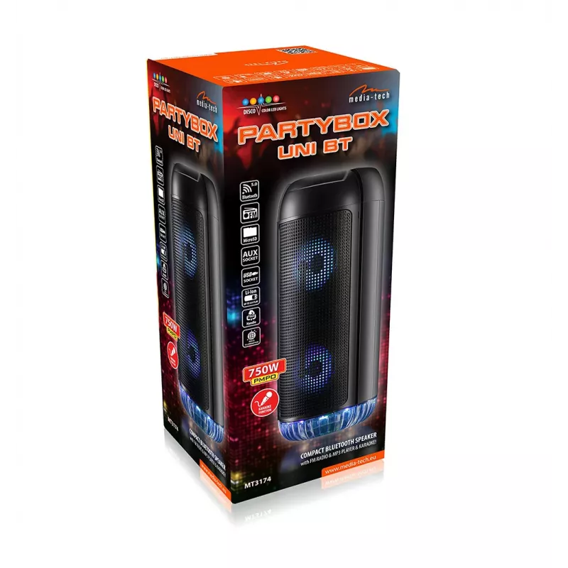 Belaidis garsiakalbis PartyBox UNI su mikrofonu ir karaoke funkcija Bluetooth 5.0 MT3174