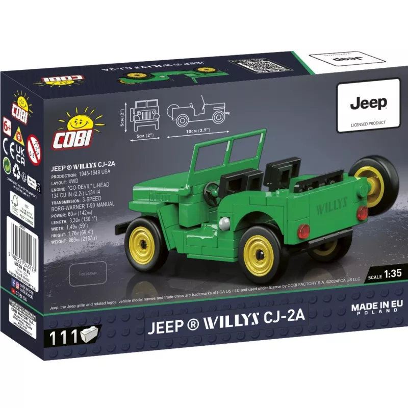 Konstrukcinis žaislas Cobi Jeep Willys CJ-2A žalias modelis 24517 – kaladėlių rinkinys