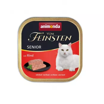 Šlapias kačių maistas animonda Vom Feinsten Senior Beef 100 g padėklas — 10 % baltymų, 4 % riebalų, 82 % drėgmės