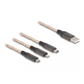 DeLOCK USB laidas, 1,2 m, USB 2.0, USB A - USB C / Micro-USB B / Lightning, permatomas