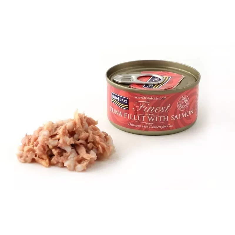 Šlapias kačių maistas FISH4DOGS Tuno filė su lašiša 70 g maišelis, suaugusioms katėms, žuvies skonio, 85% drėgmės