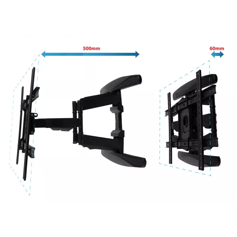 Sieninis laikiklis ESPERANZA ERW021, skirtas 40–85 colių plokštiems televizoriams, metalinis, pakreipiamas, 6–50 cm atstumas, 68 kg keliamoji galia, VESA 200x100–600x500 mm