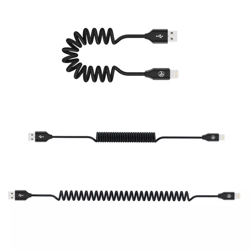 USB į Lightning duomenų kabelis Tellur Extendable 3A, 1,8 m, juodas