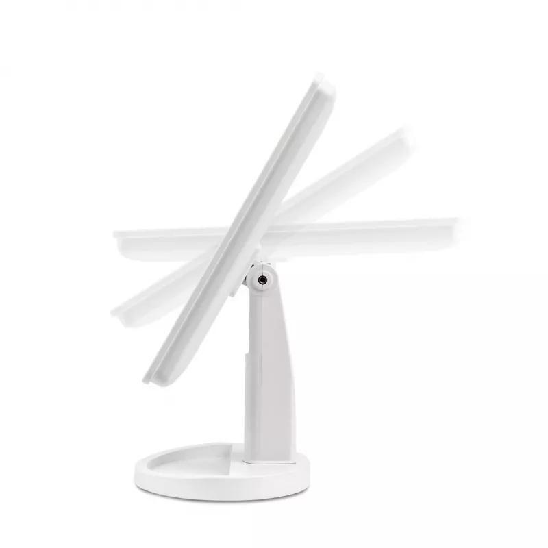 Laisvai pastatomas veidrodis makiažui Girmi BE04 — stačiakampis, 1x didinimas, balta LED lemputė, USB/4×AA, 180° pasukimas