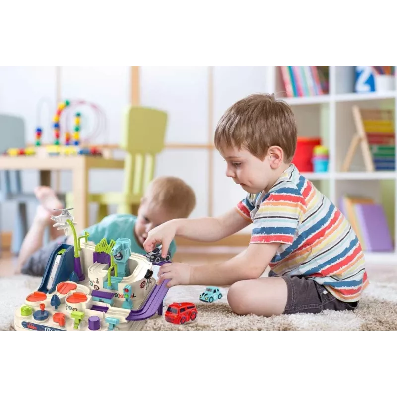 Žaislinis lenktynių trasos rinkinys Extralink TOYS — išmaniųjų automobilių žaidimų rinkinys, modulinės trasos dalys, baterijomis maitinamos transporto priemonės