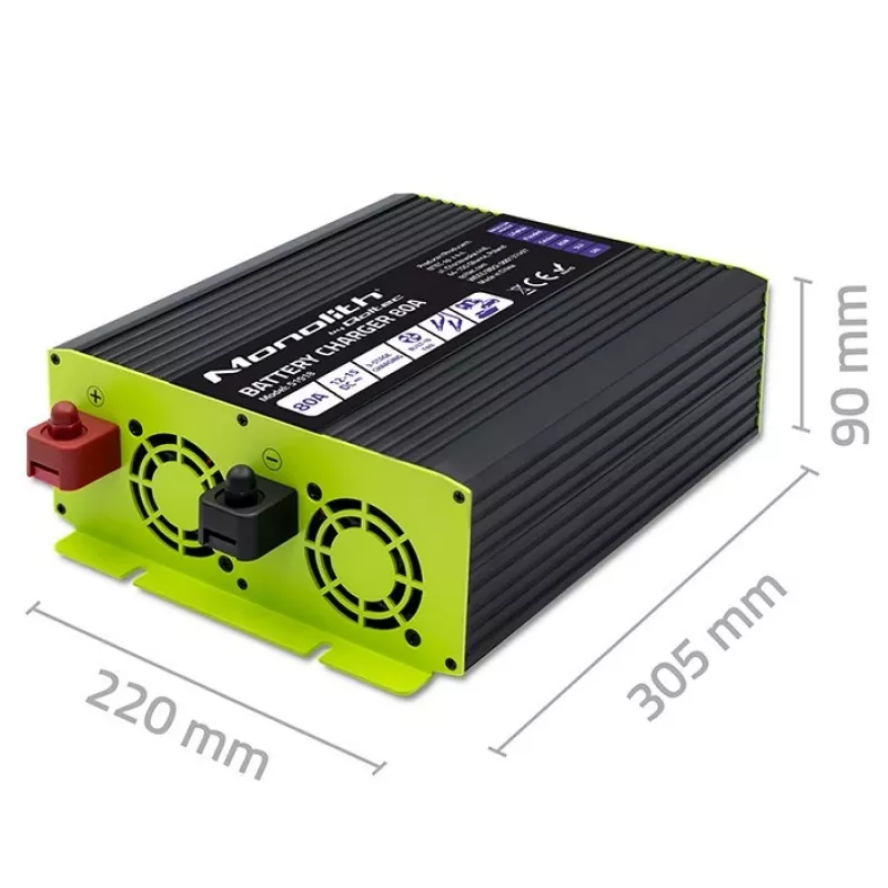 Baterijos įkroviklis QOLTEC 51918 80A 12V — įkroviklis LiFePO4, AGM, GEL, SLA baterijoms