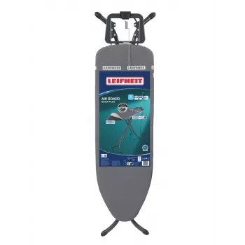 Lyginimo lenta Leifheit Air Board M Juoda Plus — 1200×380 mm, maks. aukštis 98 cm, svoris 5,05 kg, lygintuvo laikiklis
