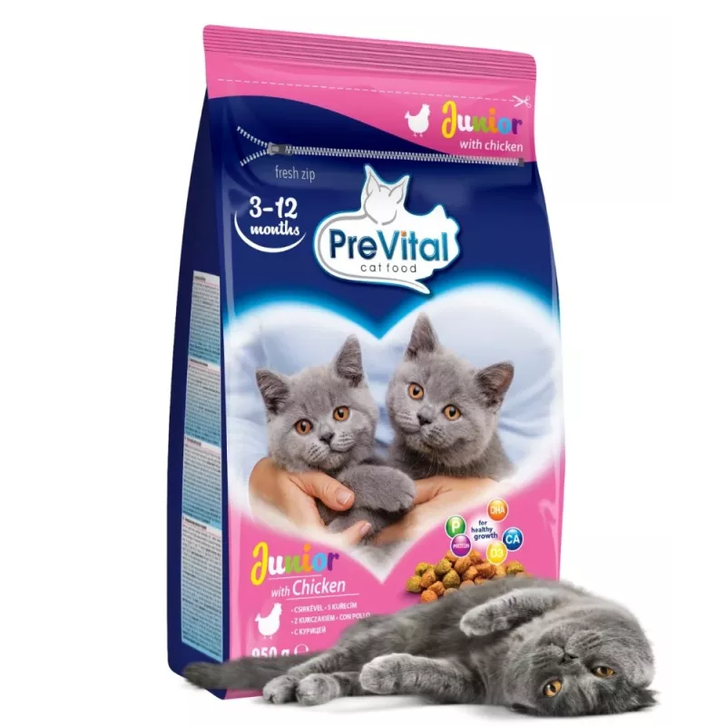 Sausas kačių ėdalas PREVITAL Junior Chicken 950 g — trupiniai kačiukams, 35% baltymų, 12% riebalų