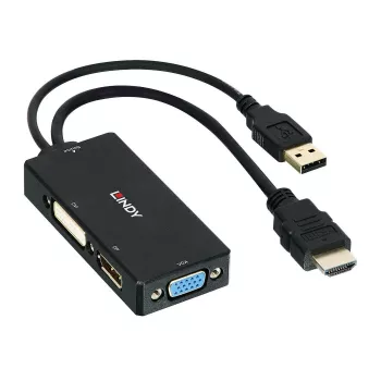 Lindy HDMI į DisplayPort, DVI ir VGA keitiklis, 0,15 m, 2160p, juodas, DP STDP2600, DVI-D PS8222, VGA AG6200, 8 bitai, 0–65 °C