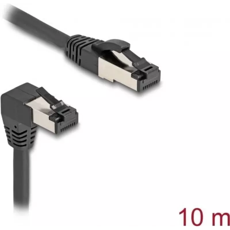 Tinklo kabelis DeLOCK RJ45 Cat.8.1 90° žemyn kampuotas / tiesus 10 m juodas