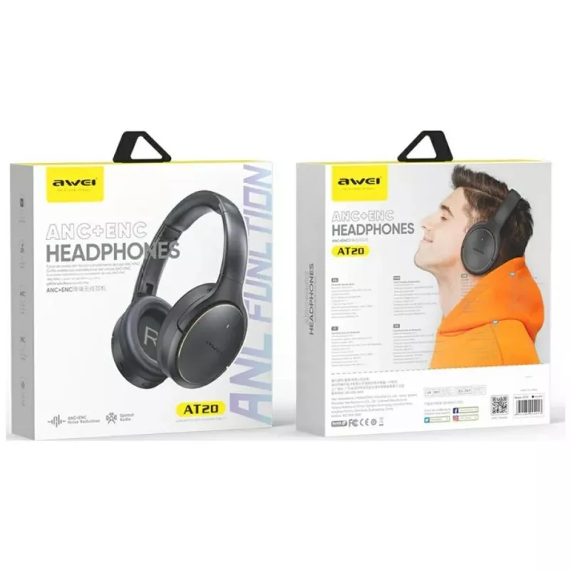 Ausinės Awei Bluetooth AT20 ANC ENC 6.0 — belaidės ant ausies su ANC ir ENC, Bluetooth 6.0