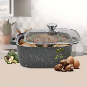 Puodas su dangčiu Maestro MR-2828, 28 cm Ø, 8,0 L, nelimpanti danga, dujinėms viryklėms, kvadratinis juodas