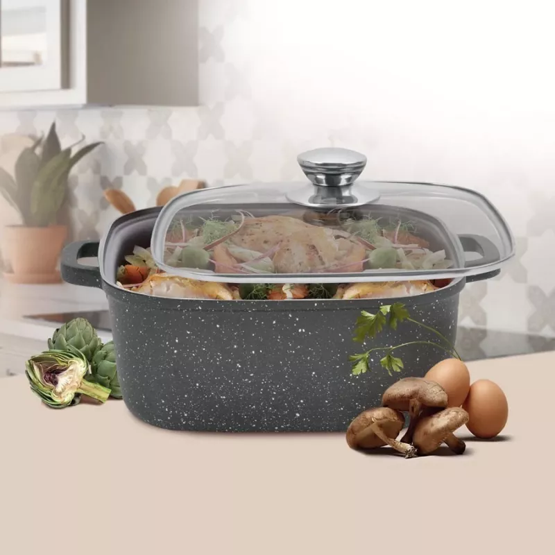 Puodas su dangčiu Maestro MR-2828, 28 cm Ø, 8,0 L, nelimpanti danga, dujinėms viryklėms, kvadratinis juodas