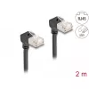 DeLOCK RJ45 tinklo kabelis Cat.6A S/FTP plonas 90° žemyn 2 m juodas