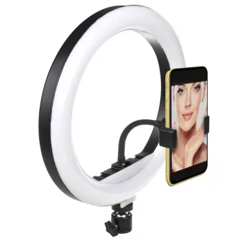 Maclean MCE610 10 12W LED žiedinis šviestuvas su trikojo stovu ir Bluetooth užraktu 3 spalvos 10 ryškumo lygių 10% -100% reguliuojamas ryškumas 160 LED išmaniojo telefono laikiklis apšvietimo šviesa