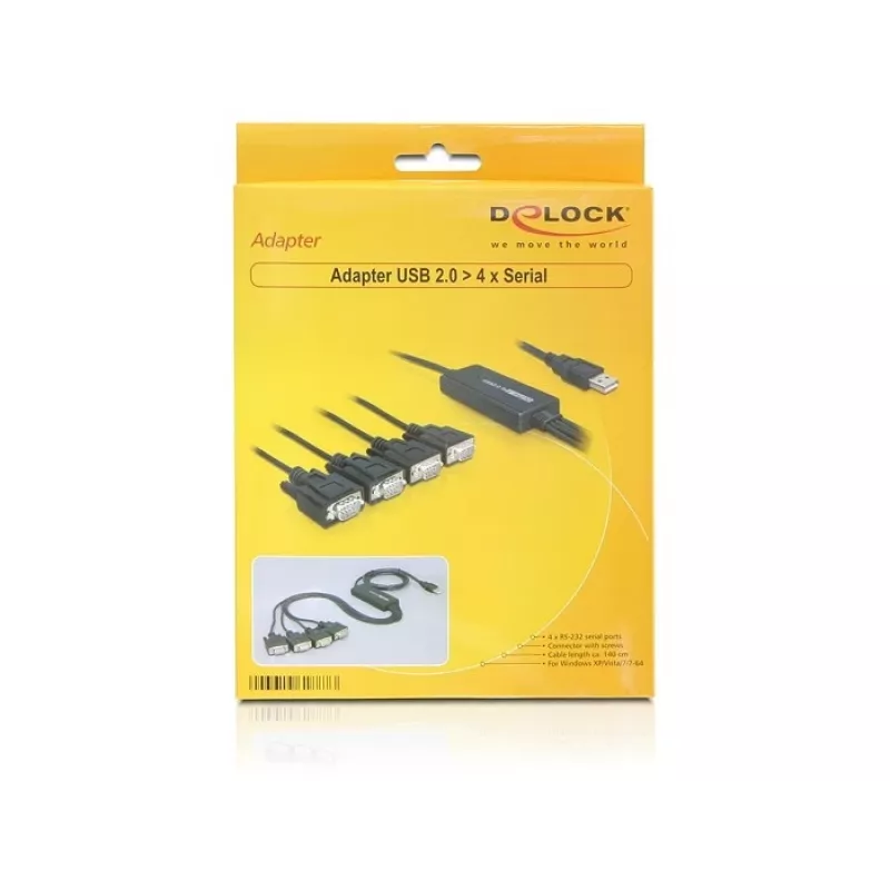 DeLock USB2.0 > 4 x Serial adapteris – nuosekliojo prievado adapteris – USB – RS-232 x 4 (61887)