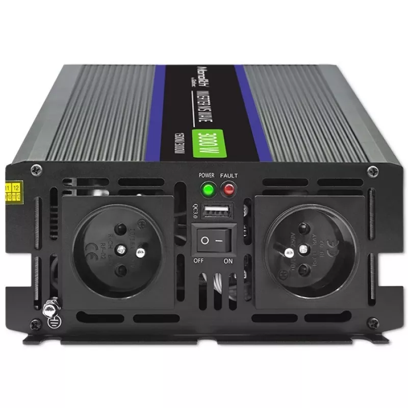 Galios keitiklis QOLTEC Monolith 3000 MS Wave, 12 V → 230 V, 1500/3000 W, su USB