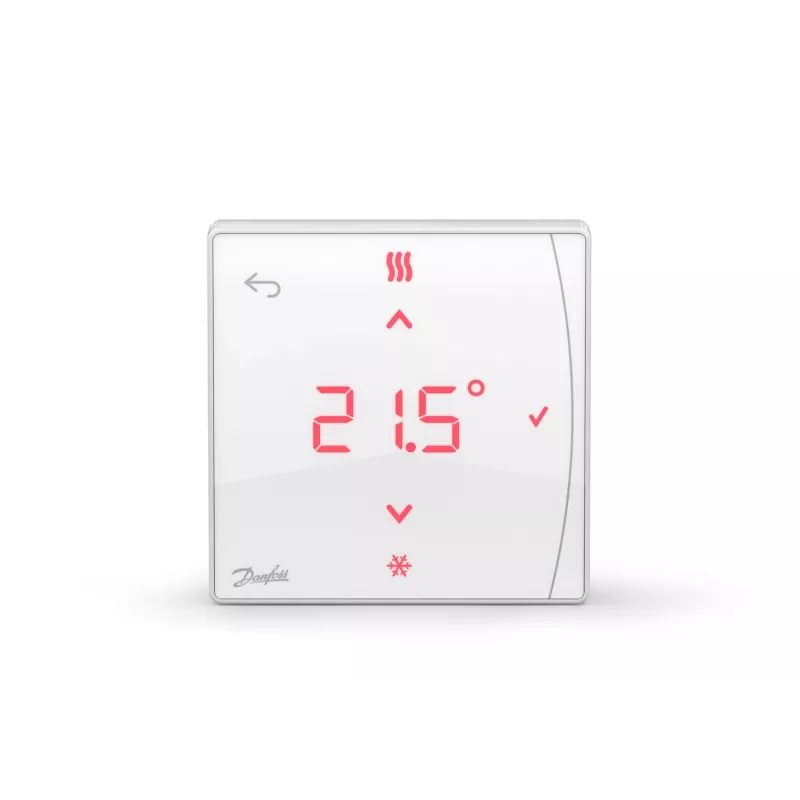 Mechaninis kambario termostatas DANFOSS 088U2121 su ZigBee, LED ekranu, AAA baterijomis, 57×57×57 mm