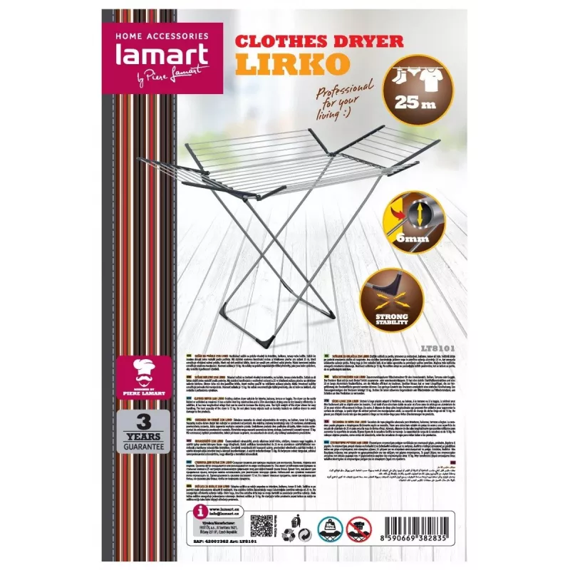 Skalbinių džiovyklė LAMART LT8101 — 25 m džiovinimo linija, lengva ir patvari