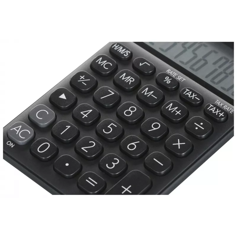 Pagrindinis skaičiuotuvas CASIO SL-310UC-BK — 10 skaitmenų, baterija/saulės energija, mokesčių ir pelno funkcijos, kišeninis dydis (70×118×8,4 mm), juodas