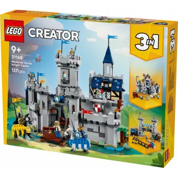 Konstruktorius LEGO Creator 3-in-1 viduramžių riterio pilies rinkinys 31168 — 1371 dalis, 6 mini figūrėlės, amžius 9+