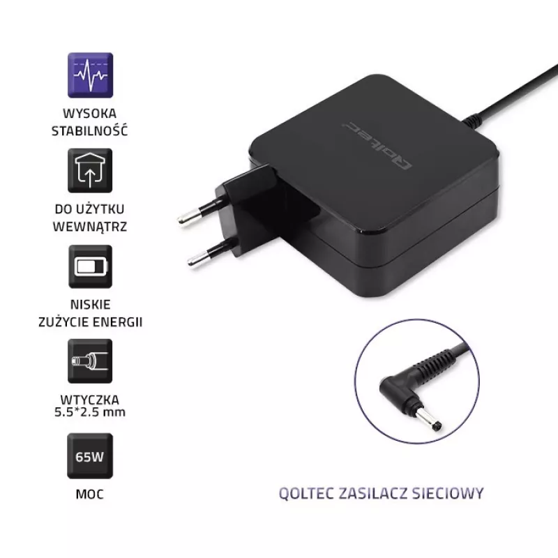 Qoltec 51745 maitinimo adapteris / keitiklis Vidinis 65 W juodas