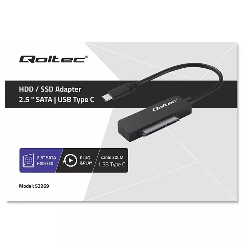 QOLTEC SATA adapteris 52269 2,5 colio diskui į USB-C, palaiko iki 2 TB
